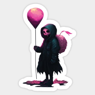 Spooky Skeleton - Goth Girl with a Pink Balloon Sticker